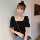 Short-sleeve Square-neck Crop Top Black - One Size