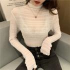 Long-sleeve Turtleneck Sheer T-shirt