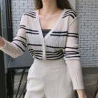 Striped Linen Blend Cardigan Beige - One Size