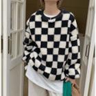 Checkerboard Print Fleece Sweatshirt