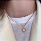 Asymmetric Alloy Heart Freshwater Pearl Necklace Gold - One Size