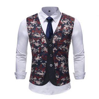 Mock Two-piece Camo Buttoned Vest