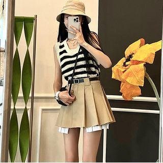 Striped Knit Tank Top / Mini A-line Skirt / Set