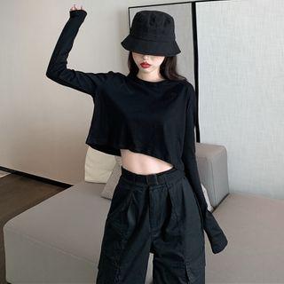 Cropped Plain Long Sleeve T-shirt