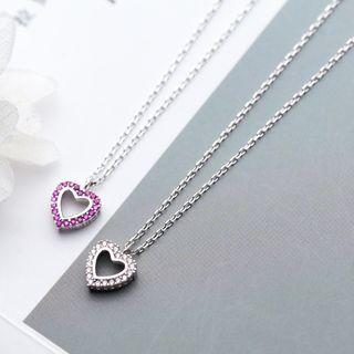 S925 Sterling Silver Heart Rhinestone Pendant Necklace
