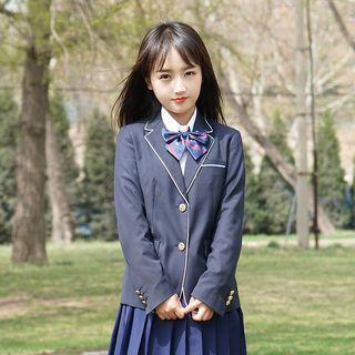 Set: Long-sleeve Blazer + Pleated Skirt
