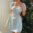 Plaid Cut-out Short-sleeve Mini A-line Dress