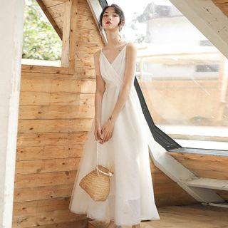 Set: Spaghetti Strap Maxi Sundress + Long-sleeve Mesh Top