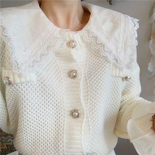 Lace Long-sleeve Loose-fit Blouse / Plain Cardigan