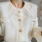 Lace Long-sleeve Loose-fit Blouse / Plain Cardigan