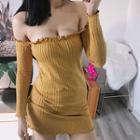 Off-shoulder Long-sleeve Mini Knit Dress