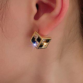 Rhinestone Stud Earring 1 Pair - Earrings - Silver Pin - Cube - Black & White - One Size