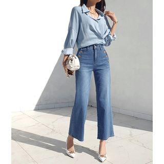 Button-trim Wide-leg Jeans
