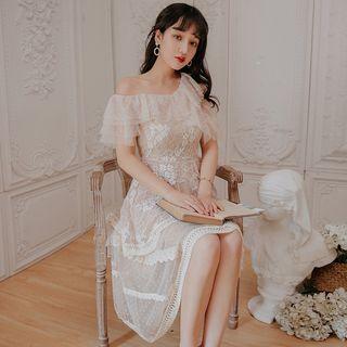 Ruffle Trim A-line Lace Dress