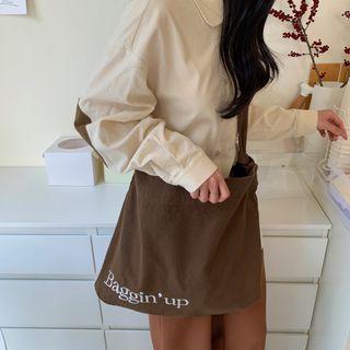 Letter Embroidered Canvas Crossbody Bag Brown - One Size