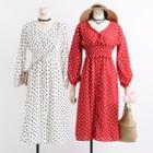 Bubbled-sleeved Dotted A-line Dress