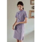 Short-sleeve Plaid Mini A-line Qipao Dress