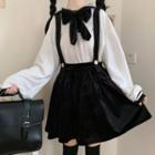 Ribbon Blouse / Velvet Suspender Skirt