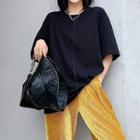 Elbow-sleeve Stitched Trim T-shirt