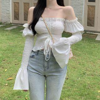 Off-shoulder Ruched Plain Blouse