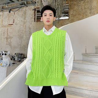 Cable Knit Vest Neon Green - One Size