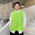 Cable Knit Vest Neon Green - One Size