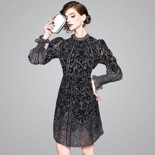 Embellished Patterned Long Sleeve Dress