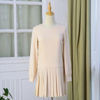 Long-sleeve Pleated Mini A-line Dress