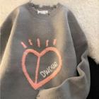 Heart Print Distressed Sweater