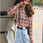 Long-sleeve Floral T-shirt As Shown In Figure - One Size
