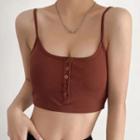 Button-detail Plain Crop Camisole Top