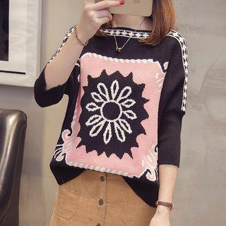 3/4-sleeve Print Sweater