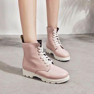 Faux Leather Lace-up Short Boots