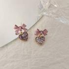 Sterling Silver Ribbon Heart Drop Earring 1 Pair - Pink - One Size