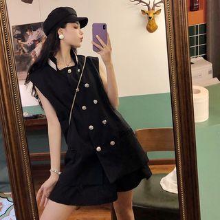 Double Breasted Loose-fit Vest Black - One Size
