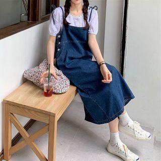 Spaghetti Strap Denim Dress As Shown In Figure - One Size