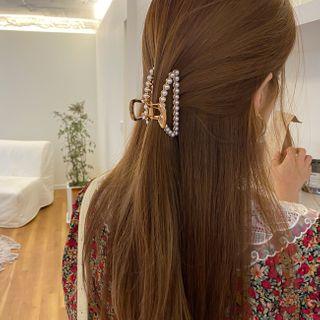 Faux-pearl Trim Hair Claw Ivory - One Size