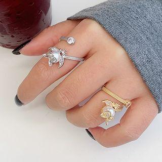 Faux Pearl Bird Open Ring 1 Pair - Gold - One Size