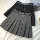 Set: Pleated Mini A-line Skirt + Chain Belt