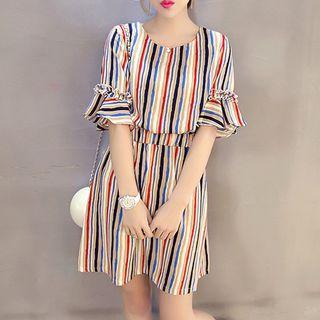 Pinstripe Frill Sleeve Dress