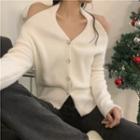 Plain Halter-neck Off-shoulder Cardigan