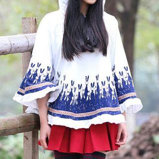 Rabbit Print 3/4-sleeve Hooded Top