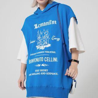 Sleeveless Cartoon Print Hooded T-shirt
