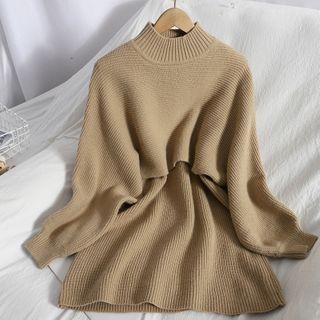 Set: Sleeveless Knit Dress + Cropped Sweater