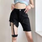 Denim Skinny Shorts With Garter