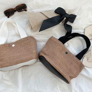 Snap-button Rattan Tote Bag