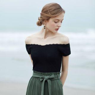 Lace Trim Off-shoulder Short-sleeve T-shirt