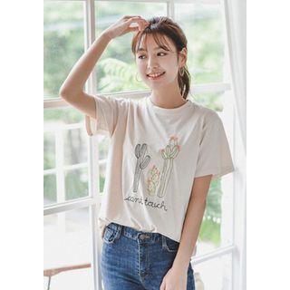 Cactus-embroidered Cotton T-shirt