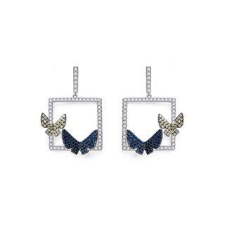 Fashion And Elegant Geometric Square Butterfly Earrings With Cubic Zirconia Silver - One Size