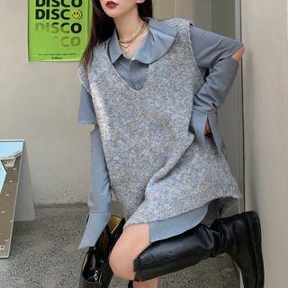 Cut-out Shirt / Mohair Knit Vest